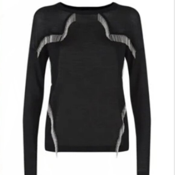NWT Maje Black Wool Silver Fringe Knit Top T1 - Picture 3 of 8